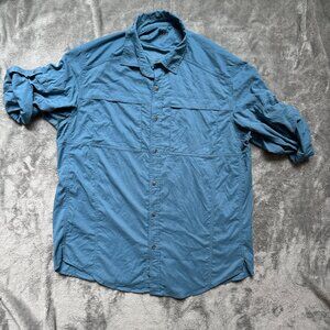 REI Hiking Shirt Mens M Blue Solid Vented Lightweight Hiking Fishing